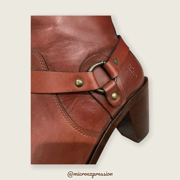 $359 Frye Romy Harness Brown Cognac Real Leather Vintage Cowboy Short Ankle Boot - Picture 7 of 12
